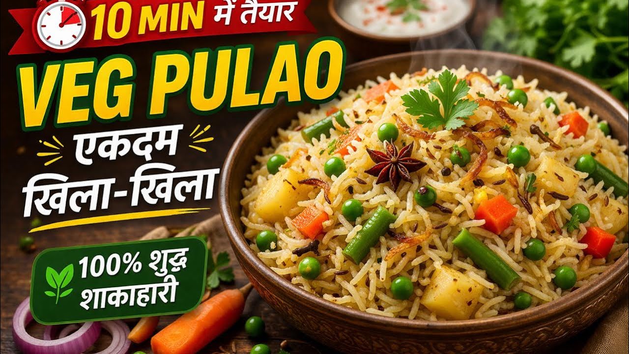 Delicious 10 minute veg pulao recipe with vegetables and aromatic spices