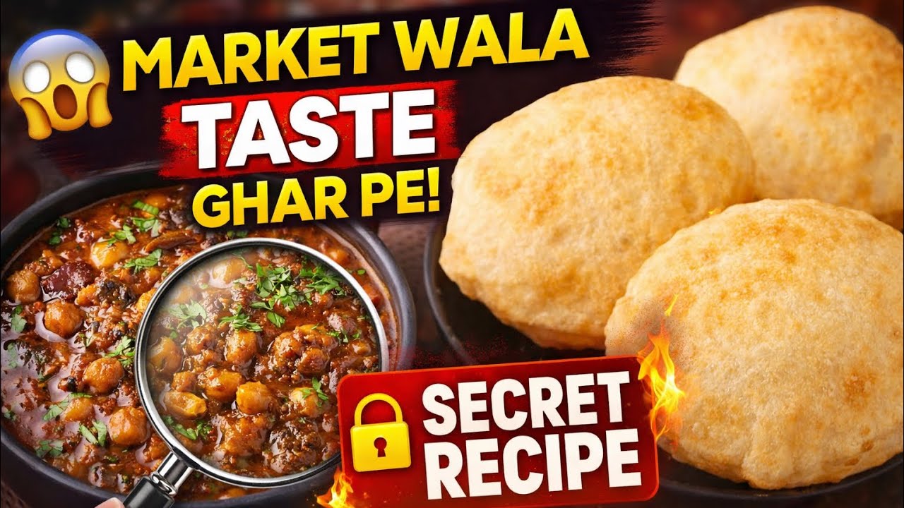 Market style chole bhature recipe with spicy Punjabi chole and fluffy bhature
